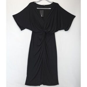 Fashion Nova Slinky Dress Front Knot Black Slit Women XL Sexy Club Evening Gown